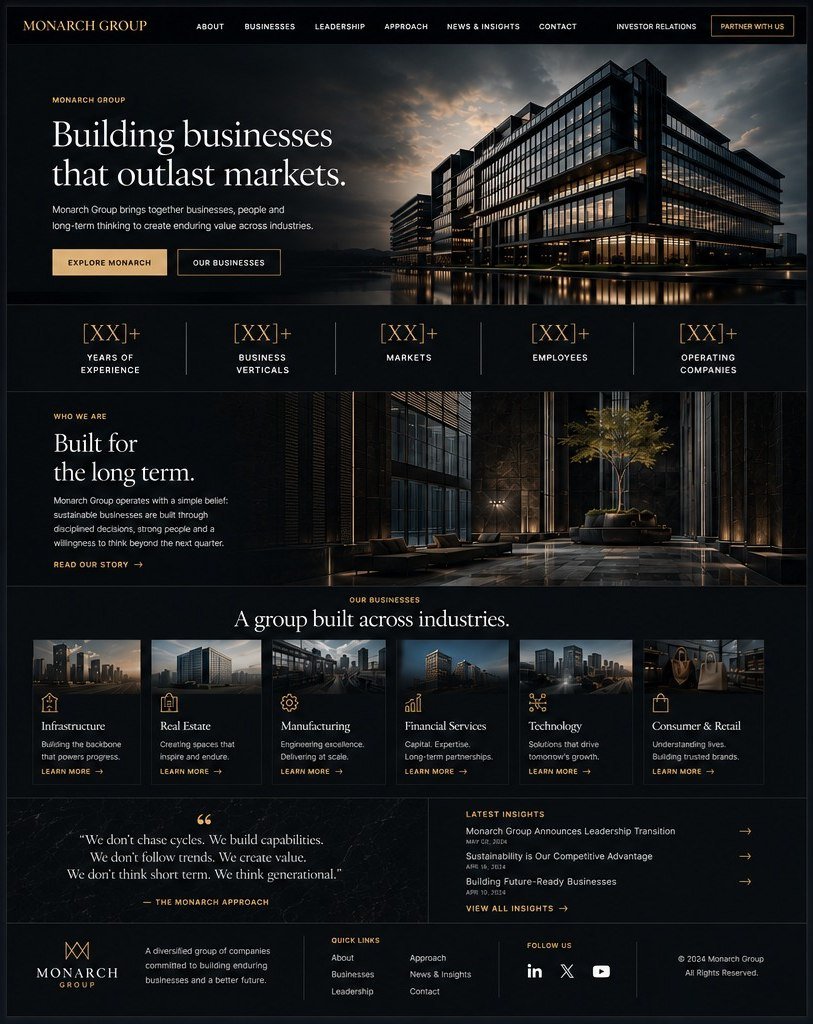 Monarch Group concept on desktop: the home page.