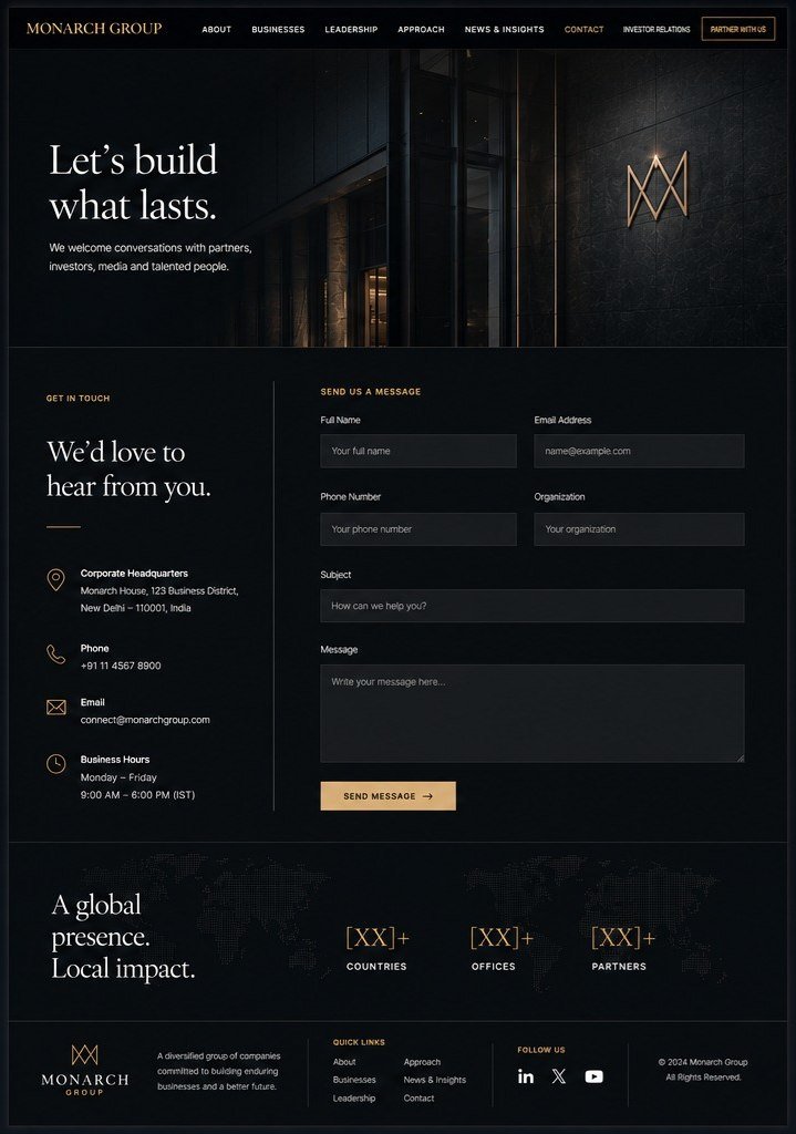 Monarch Group concept on desktop: the contact page.
