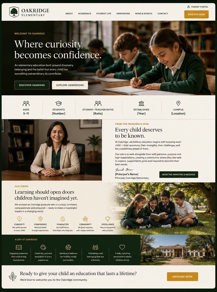 Oakridge Elementary concept on desktop: the home page.