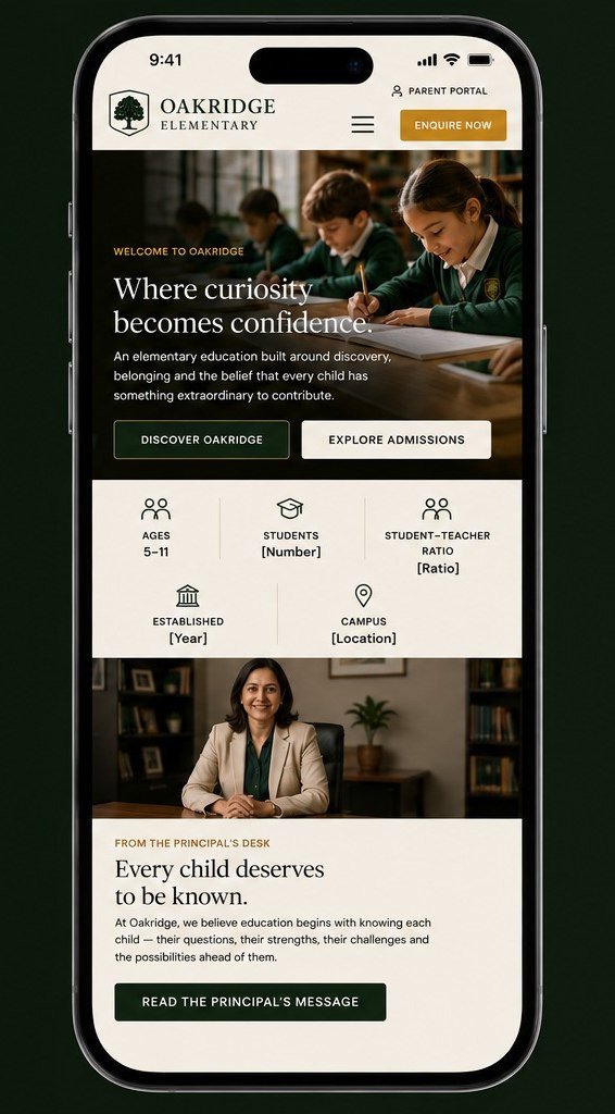 Oakridge Elementary concept on a phone: the home screen.