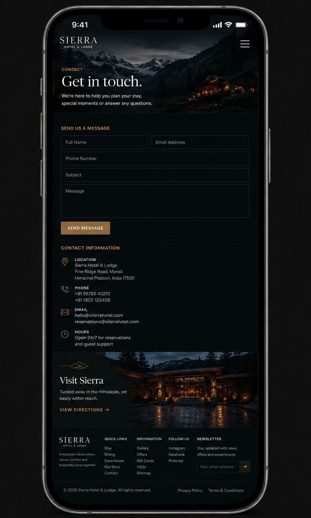 Sierra Hotel and Lodge concept on a phone: the contact screen.