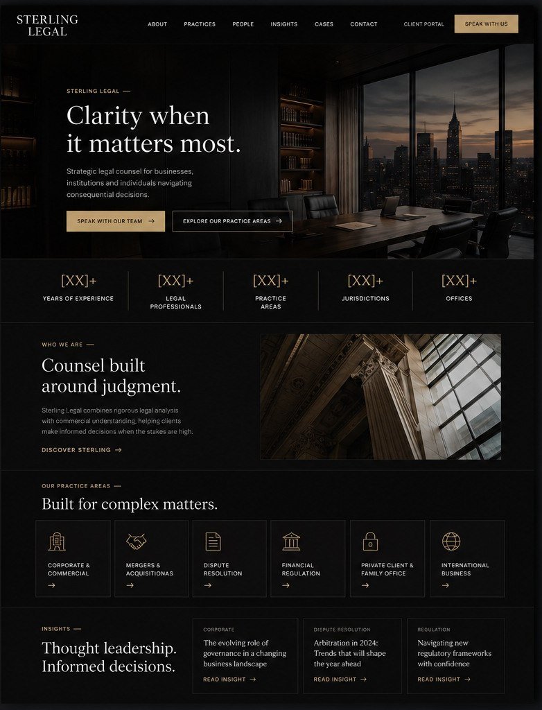 Sterling Legal concept on desktop: the home page.