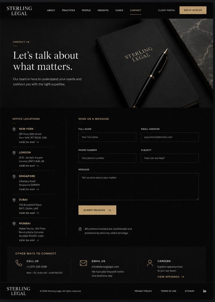 Sterling Legal concept on desktop: the contact page.