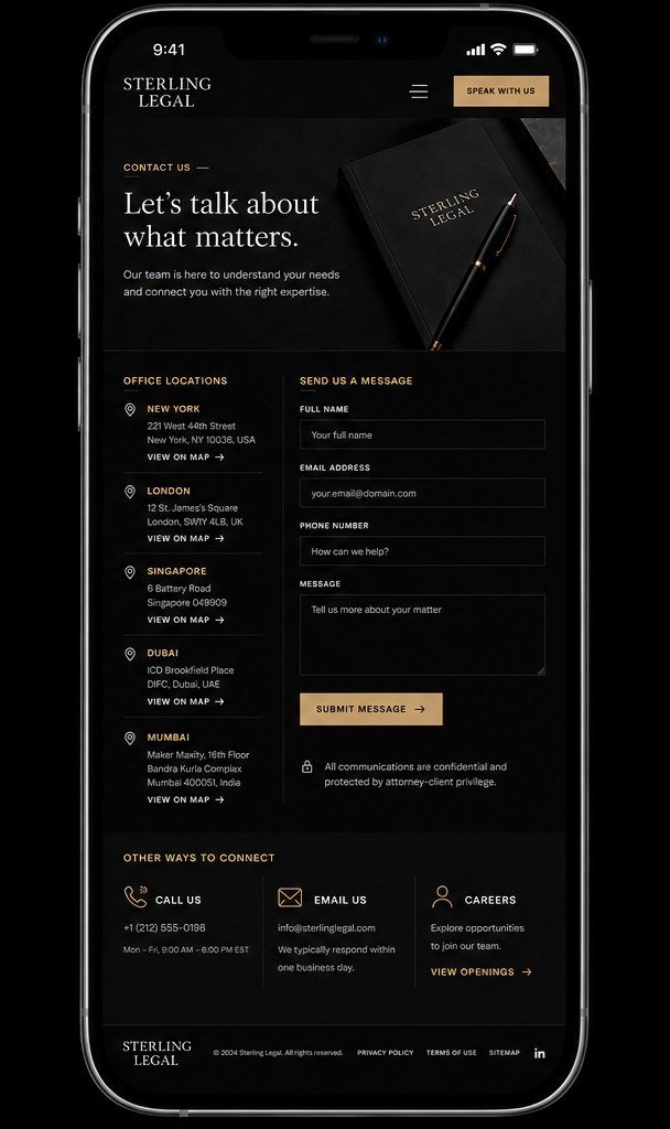 Sterling Legal concept on a phone: the contact screen.